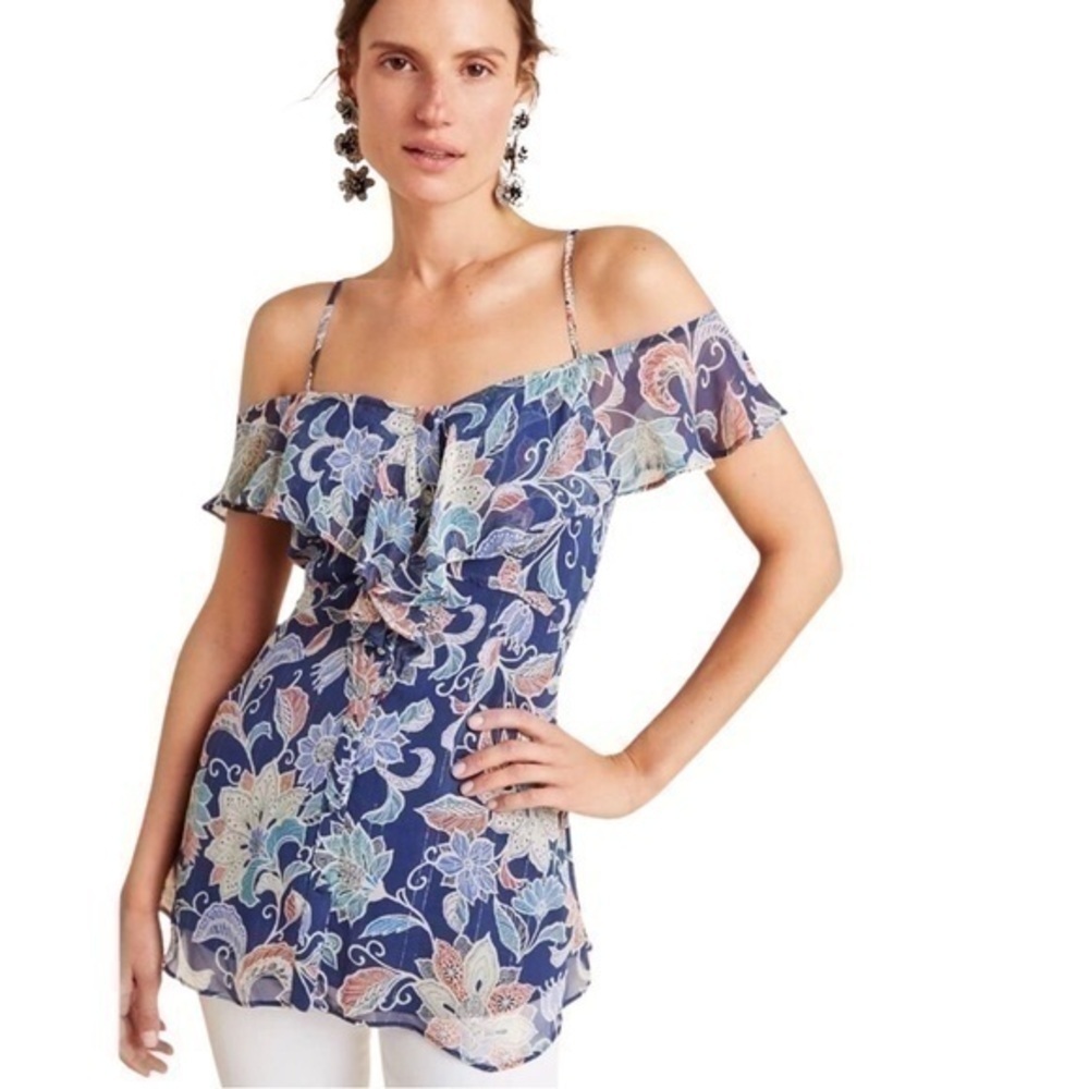 Maeve by Anthropologie Mariposa Open-Shoulder Ruffled Top NEW with tags